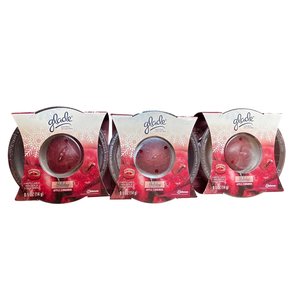 3 Glade Winter Collection Apple Cinnamon‎ Scented Oil Candles NEW Discontinued